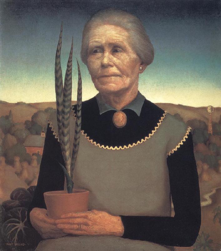 Grant Wood Woman with Plant